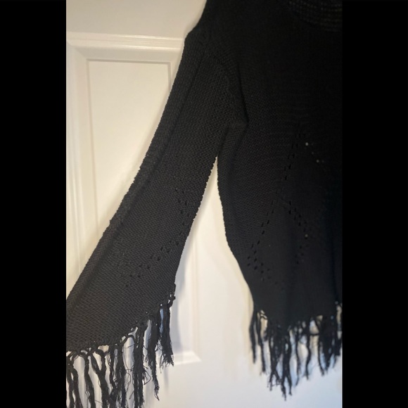 EUC Back from Bali black medium weight knit sweater with fringe. - Picture 7 of 10